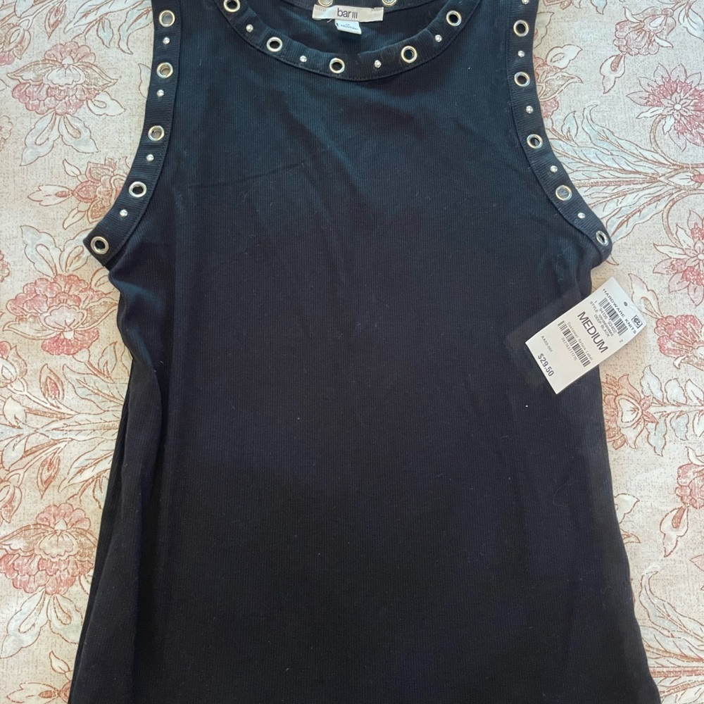 Bobi Black Embellished Tank Top with Silver Grommets